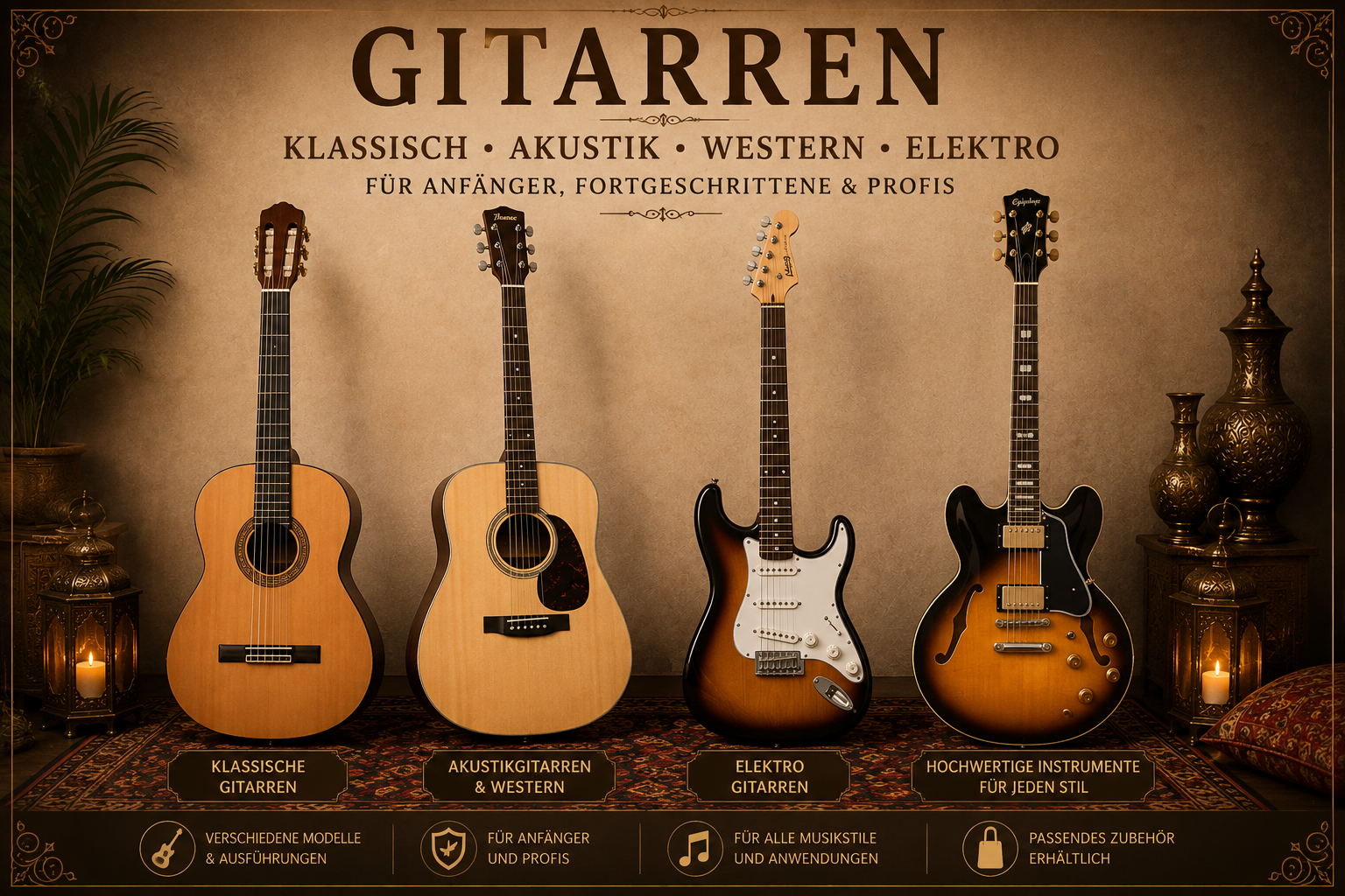 Gitarren & Bässe – Von klassischen Gitarren bis zu modernen Bassgitarren category icon/image